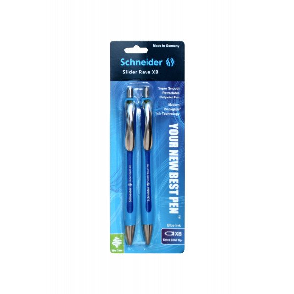 Wholesale Schneider Rave Retractable Ballpoint Pen XB (Extra Bold, Twin Pack, Blue)